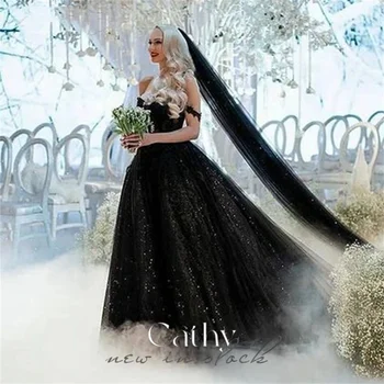 Cathy Čiernymi Korálkami v Tvare Srdca Výstrihu A-line Svadobné Šaty, Elegantný Dlhý Vlak Vlastné Šaty Backless vestido feminino