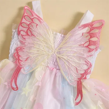 Batoľa Detská Dievča Letné Šaty Butterfly Wings Bez Rukávov S Uväzovaním Za Šaty Rainbow Tutu Princezná Šaty Party Oblečenie